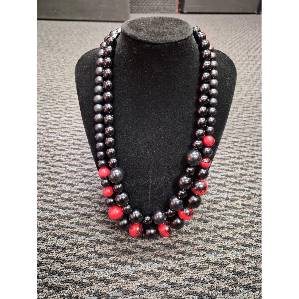 Vintage Avon Marbled Red Black Necklace Claires Glossy Graduated Bead Bundle